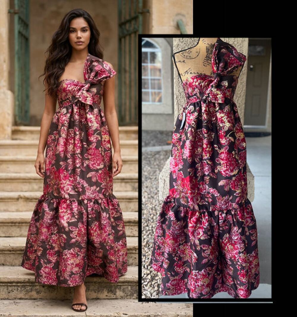 Petal & Pup Jacquard Betina Bow Front One-Shoulder Maxi Dress Size XS NEW